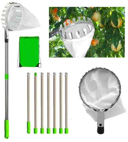 FGXY Recogedor de Frutas, Recolector de Nueces, Fruta Castañas Recogedor, Frutas Herramientas de Recolección de Frutas de Acero Inoxidable, Recolector de Frutas con Bolsa de Algodón(2.8 m)