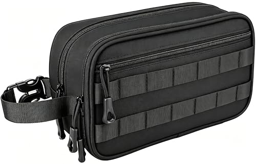 HILOMON Neceser de viaje para hombre, con cremalleras YKK, bolsa de aseo táctica con compartimentos, bolsa de baño impermeable, bolsa de higiene, bolsa de cosméticos para hombres, Negro -,