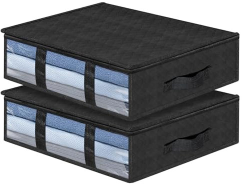 AiQInu Contenitori Sottoletto,2 Pezzi Organizer Sotto letto Con Finestra di Osservazione e Maniglia,Salvaspazio Pieghevole Organizzatore Armadio per Abbigliamento Coperte Piumoni