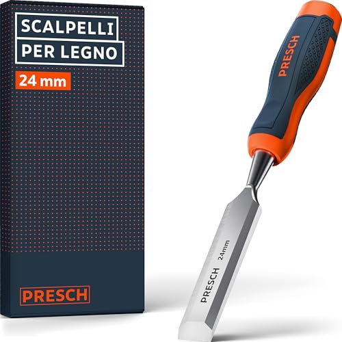 Presch Wood Chisel 24mm - Perfectly Polished for immediate use - for Professionals with 25° Angle - Robust Metal Impact Cap for Long-Lasting use - Ergonomic Handle for a Secure Hold
