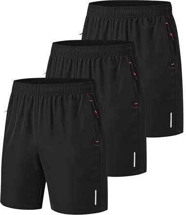 Zoofly Lot de 3 Pantalons de Sport Courts Hommes Short de Sport d'été avec Poches zippées Pantalon élastique Football Fitness Tennis Hommes