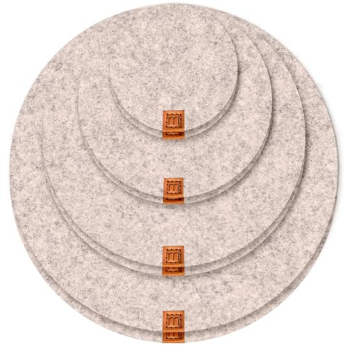 MIQIO® Posavasos de fieltro de diseño redondo para jarrones BZW posavasos – Juego de 8 – 10 cm/15 cm/20 cm/25 cm – Posavasos de fieltro en gris claro para bebidas, tazas, bar, cristal – posavasos de