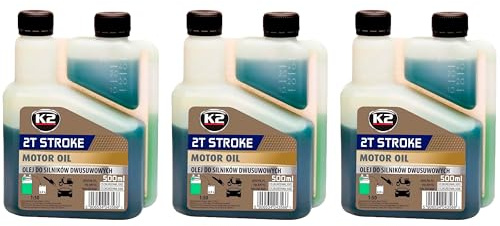K2 Stroke 2T Verde Aceite Semisintético para Motores de 2 Tiempos – Baja Emisión de Humo – Con Dosificador – Para Scooter, Motosierra, Cortacésped Pack de 3 x 500 ml