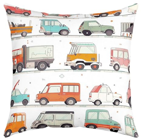 Erosebridal Kids Excavator Throw Pillow Cover 16X16 Inch,Cartoon Truck Lumbar Support Cushion Case for Sitting Room,Square Plaid Star Geometric Pillow Cover Indoor Outdoor Decorative