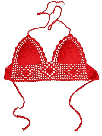 Generisch Chemise business femme en crochet Camisole Dos Nu Camisole Tricoté Soutien-gorge Tricoté Mode Plage Tops Bleu, rouge, M