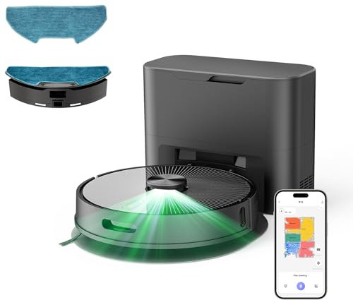 Vozascly R10 Robot Aspirapolvere Lavapavimenti con Mappatura, Lava e Aspira Pavimenti, 4L Svuotamento Automatico Polvere, Doppia Navigazione LiDAR +IMU