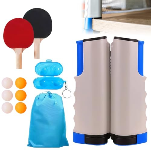 WIYETY Set di racchette da ping pong professionali: 2 racchette da ping pong + rete retrattile + 6 palline da ping pong + 1 borsa per il trasporto + 1 scatola da palla, set da ping pong professionale