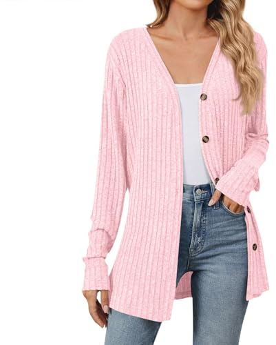 Gilet Femme Chic Et Elegant Grande Taille Cardigan Long Hiver Mariage Blouson Coton Manches Longues Pull Chaud Femme Open Front Pas Cher Gilet Veste Vêtements(Rose,XXL)