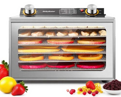 CUTANGELAR Food Dehydrator Machine for Jerky, Stainless Steel Food Dehydrator with Digital Timer, Dryer Machine for Jerky, Fruits, Vegetables, and Herbs, Large Capacity and Even Drying(6Layers/400W)