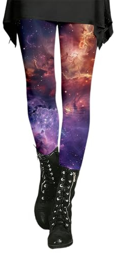 Generisch Galaxy Leggings da donna a vita alta, leggings sportivi stampati, colorati, da yoga, da donna, per costume da carnevale, B01 Rosa, XL