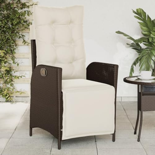 Runheo Fauteuil de jardin, avec repose-pieds réglable, marron, en polyrotin, pour jardin, terrasse, balcon, chaise relax d'extérieur résistante aux UV, avec coussin, charge maximale : 110 kg