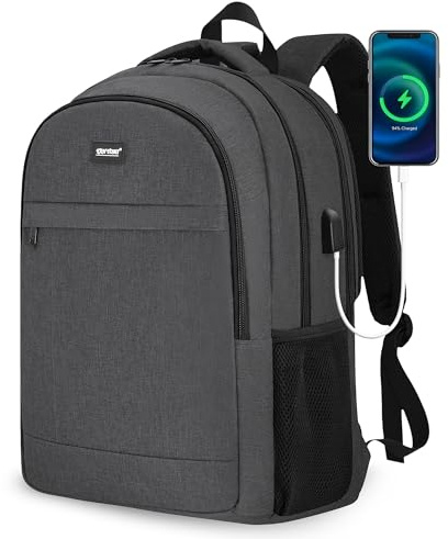 TANTOMI Grand sac à dos pour homme de 17,7 pouces avec port de charge USB, durable, antivol, résistant à l'eau, pour voyage, bureau, université, Noir , M, Classique