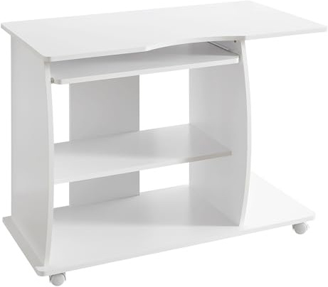 Wohnling Computertisch GRASSE rollbar Weiß 90 x 71 x 50 cm mit Tastaturauszug, Laptop Tisch auf feststellbaren Rollen, PC-Tisch mit Drucker-Ablage platzsparend, Schreibtisch für kleine Räume