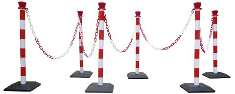 Kit 6 poteaux ABS monobloc avec 10 m de chaine - base lestée - rouge/blanc