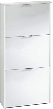 Habitdesign Zapatero 3 Puertas, Zapatero Estrecho, Acabado en Color Blanco Brillo, Medidas: 60 cm (Ancho) x 113 cm (Alto) x 22 cm (Fondo)