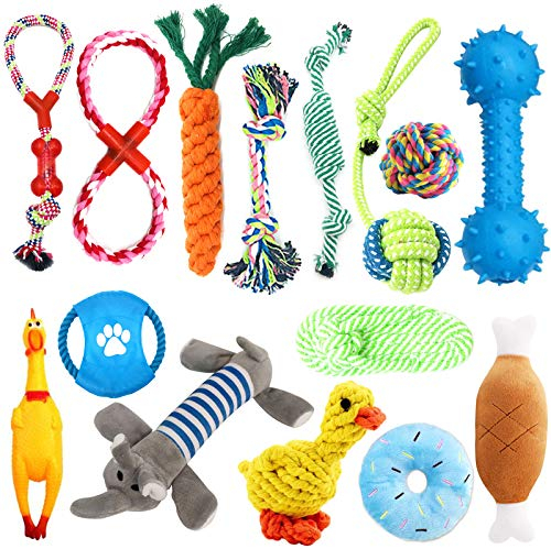 TOPSEAS Hundespielzeug,Welpenspielzeug Set 15 Stück Hund Spielzeug,Natürliche Baumwolle ungiftig und geruchlos Interaktives Spielzeug Seil,Robust Besser,Zahnreinigung für Hunde und komm näher