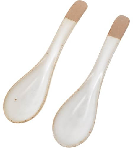 BESTonZON Japanische Löffel Keramik Suppenlöffel Esslöffel Reislöffel Ramen Löffel Asiatische Servierlöffel Vintage Mehrzweck Besteck Party Zuhause Restaurant 2 Stück