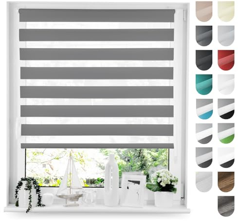 Tom'Shop Tom'Shop® Doppelrollo DuoRollo (Graphit 100cm x 150cm) Duo Rollos für Fenster Klemmfix ohne Bohren mit Klämmträger Fensterabdeckung Fensterrollo leichte Montage