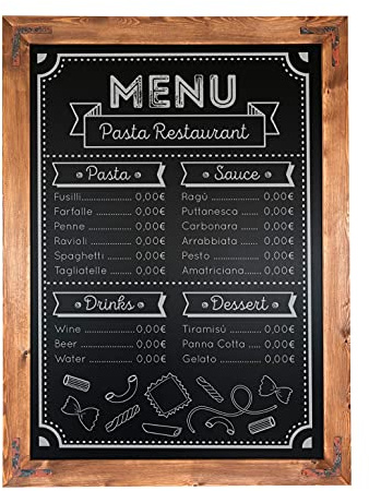 Pizarra negra marco madera rustica. Apta para tizas y rotuladores efecto tiza. Pizarra enmarcada en madera natural color nogal vintage. Ideal para decoración, hostelería, cocina, bares. (120 x 90 cm)