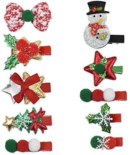 AvoDovA Épingle à Cheveux Enfants, 10Pcs Noël Barrettes Cheveux Fille, Pinces à Cheveux Coloré en Métal, Pince Crocodile Cheveux Fille, Accessoires pour Cheveux, Cadeau Noël Enfants Filles Tout-Petits