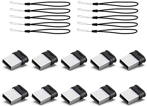 K&ZZ 16GB Mini Flash Drive 10 Pack 16G Small USB Drive with Lanyard Low Profile USB 2.0 Flash Drive 16 GB Tiny Thumb Drive Memory Stick (16GB, Black)
