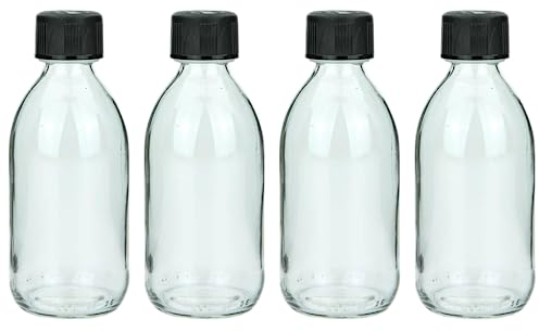 mikken Lot de 4 bouteilles en verre de 250 ml pour produits chimiques de laboratoire à remplir + étiquettes