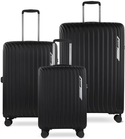 bugatti Hera 3er Hartschalen-Koffer-Set mit 4-Rollen (S,M,L), leichte Reise-Koffer aus PP Light und Handgepäck-Trolley, schwarz