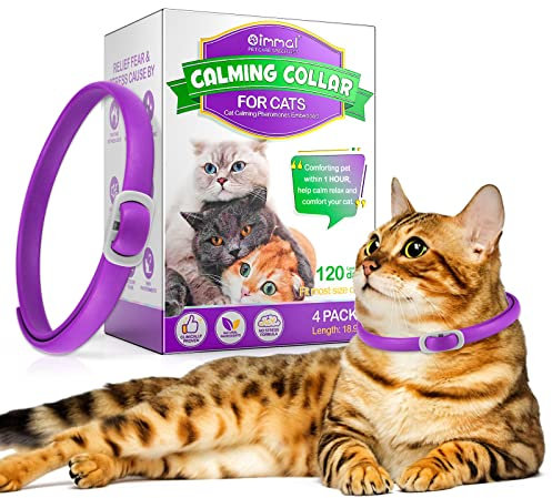 Abodiuss Beruhigendes Halsbands für Katzen 4Pcs, Einstellbares Design Pheromon eingebettetes beruhigendes Halsband für Angst, Beruhigendes Halsband für Katzen Langlebig 120 Tage, 8.9 Zoll
