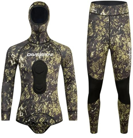 Combinaison De Chasse sous-Marine en Néoprène De 1,5 Mm avec Cagoule, Combinaison De Plongée Camouflage en Deux Pièces pour La Chasse sous-Marine Et La Plongée en Eau Fraîche,XL