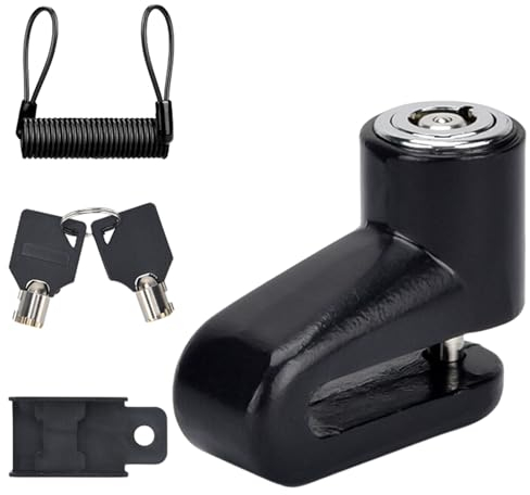 Antivol à disque de frein universel pour moto, cyclomoteur, Vespa, Motocross - Avec câble de rappel - Noir