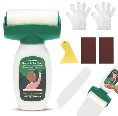 Pintura para retocar paredes de 500 g, color blanco, 2 en 1, rodillo con guantes, rascador de papel de lija, rodillo con pasta de reparación de pared para arañazos de pared, arañazos, manchas,