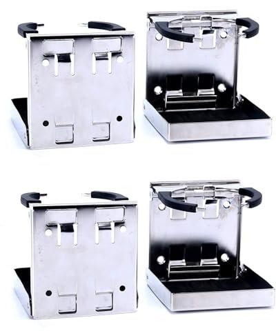 BOOMSTART 4 Stück Getränkehalter Marine-Edelstahl Verstellbarer Faltbarer Getränkehalter | Für Boote, Wohnmobile, Autos & Mehr | Passend für Behälter mit 55mm-75mm Durchmesser