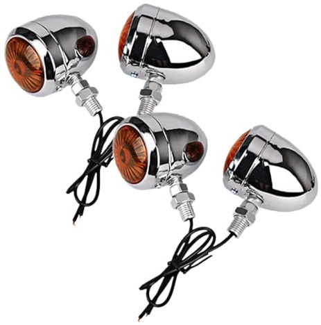 CaFfen Motorcykelblinkers 4 st motorcykel retro blinkers, universell motorcykeltillbehör, 12 V ledd blinkers blinkersljus (silvery-L)