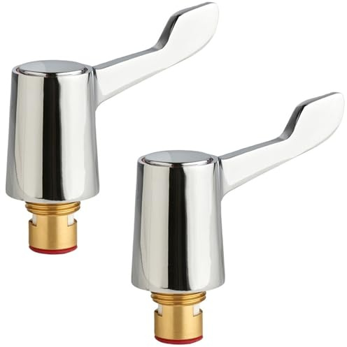 Hiatt Hardware Replacement Chrome Faucet Handles - Pack of 2 Quarter Turn Tap Levers for Bathroom & Kitchen Modern Brass Upgrade for Taps