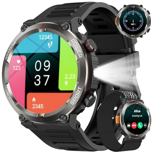 Reloj Inteligente Hombre, 1.45 Smartwatch Hombre con Linterna y Brújula, Smartwatch con Llamadas Bluetooth, Notificación, 120+ Modos Deportivos, IP68 Impermeable Reloj Inteligente para Android iOS