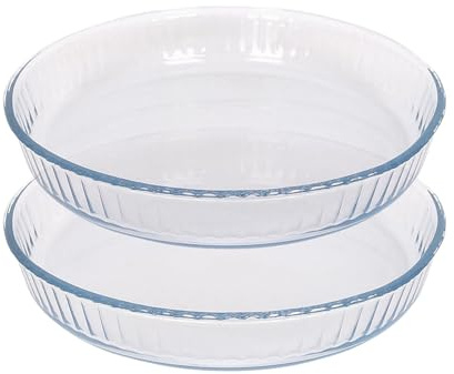 Argon Tableware Optical Round Glass Oven Dishes - 26cm x 26cm - 2x Small Deep Baking Casserole Lasagne Roasting Roaster Cooking Tray Bowl | Microwave Safe, Freezer Safe
