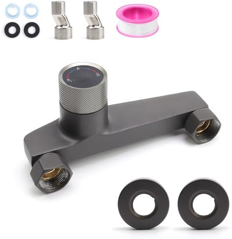 MYLERCT Badarmatur Badewanne, Wasserfall Badewannenarmatur, Keramikventilkern Badewannenarmatur mit Thermostat, 2 Auslässe, Wandmontiert, 17,5 cm, Geeignet für Die Installation in Badezimmerduschen