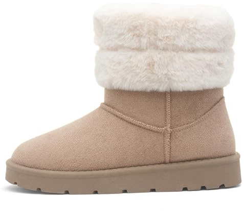 Lilley Womens Mushroom Faux Fur Pull On Ankle Boot