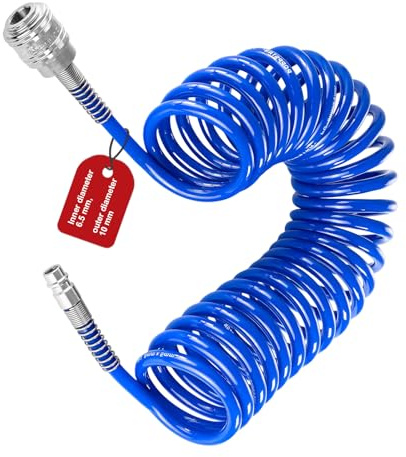 LNSYSNS Tuyau Compresseur D'air max 11 Bar, 6,5 x 10 mm Flexible Compresseur Air avec Raccord Rapide Air Comprimé 1/4, 5 m Tuyau Pneumatique, Bleu, pour Alimentation en Air Comprimé