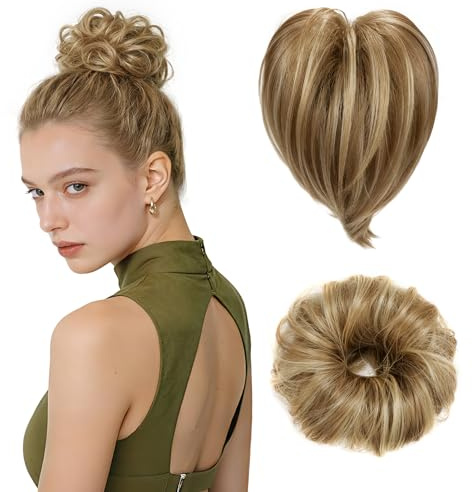 Kiiwah 2 Piezas Extensiones de Cabello Natural Corto & Moño Postizo, Con liga, Cabello Artificial, Coleta Postiza Pelo Accesorio para Mujer Niña (Marrón 10H248)