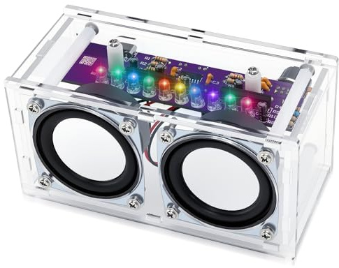 DIY Bluetooth Speaker Kit with LED Light Show - Acrylic Case Dual Speaker Set - Soldering Practice Electronics Kit for Adults & Teens - STEM Projects