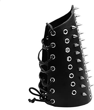 Milakoo - Bracciale in pelle PU, con lacci e borchie, stile arciere, protezione per il braccio regolabile, 23.5 centimeters, Pelle sintetica