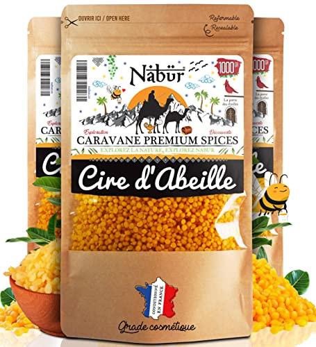 Nabür - Cera d'api 1000 gr | 100% Pure Cera D'api Pastiglia Perla | Grado Cosmetico | Beewrap, fai da te, Candela, Matita | Confezionata nella regione PACA…