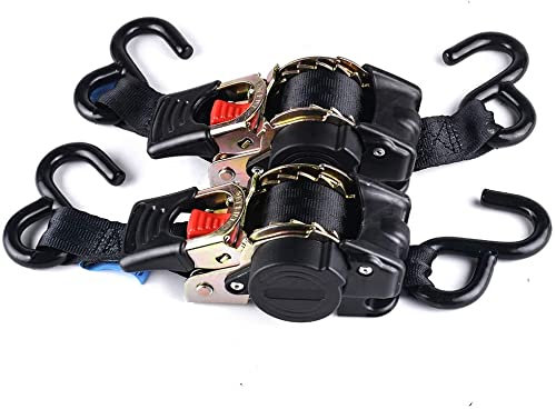 Oldbones Sangle d'arrimage à cliquet rétractable avec Double Crochet en S pour Moto, Bateaux, remorques (Une Paire) - 2,5cm x 1,8 m