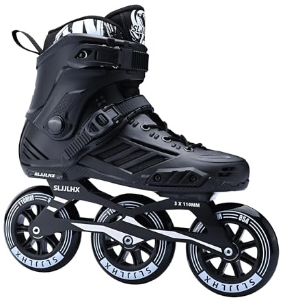 3 Wheels Inline Skates for Men Women, Professional Roller Skates Blades for Male Female,High Performance Adult Speed Skates with 110MM Wheels (Black, MEN8/WOMEN9)