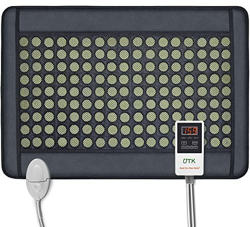 UTK Upgrade Far Infrared Heating Pad for Back, 5X Deeper Pain Relief for Joint, Muscle Tension, Hotter to 159℉, Weighted Electric Mat with 153 Natural Jade, Larger Heat Area, 4H Auto-Off, 31x 21