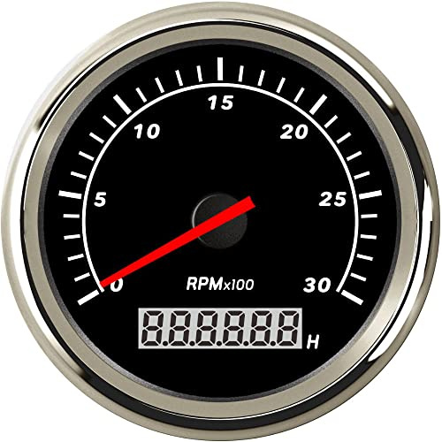 ELING Compteur de tours 85 mm Compteur de tours 0-3000 tr/min avec rétroéclairage rouge pour bateaux Navi 12 V 24 V étanche