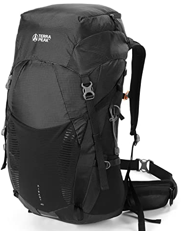 Terra Peak - Wanderrucksack Airant 40 Rucksack für Damen & Herren schwarz gross Trekking-rucksack zum Wandern und Camping mit belüftetem Netzrücken und Trinksystem-Vorbereitung unisex Backpack leicht
