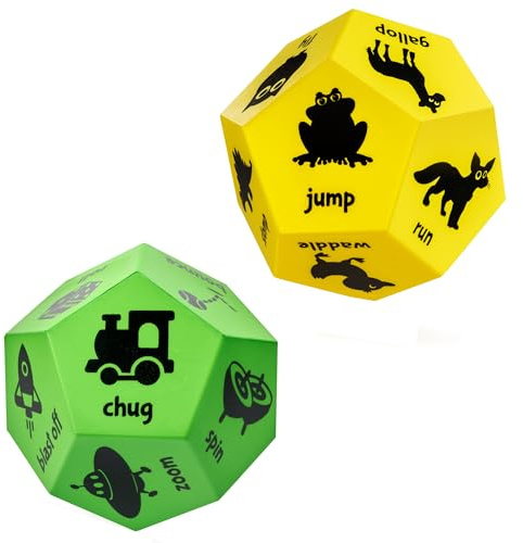 Covelico Kids 2 x Dice - Fun Dice Toys with Movements & Animals - Kids Exercise Equipment & Physical Education Equipment for Schools, Preschools, Kindergartens