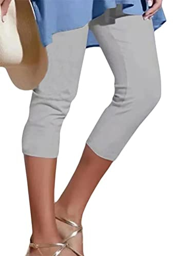ORANDESIGNE Pantalon Capri Femme été Pantalon Stretch Maigre Taille Haute 3/4 Longueur Leggings Capri Leggings Courts Collants Souples Pantalons Décontractés A Gris 3XL